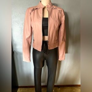 Heart Soul Chic Pink Leather Racer Jacket